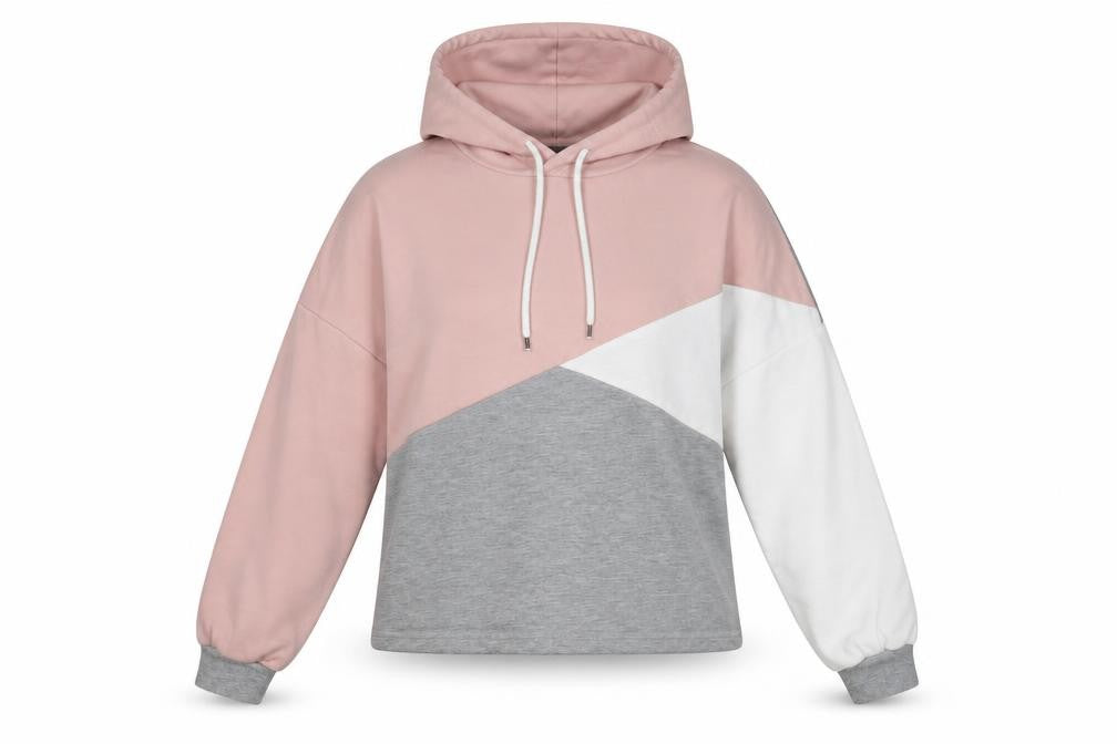 Front view of SHEIN women’s grey plaid cotton pullover hoodie, size S, pullover