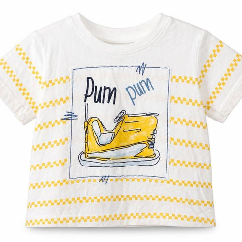 newness Boys Yellow Striped Cotton Basic T-Shirt Size 12 Months Crew Neck Buckle