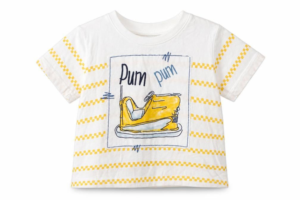 newness Boys Yellow Striped Cotton Basic T-Shirt Size 12 Months Crew Neck Buckle