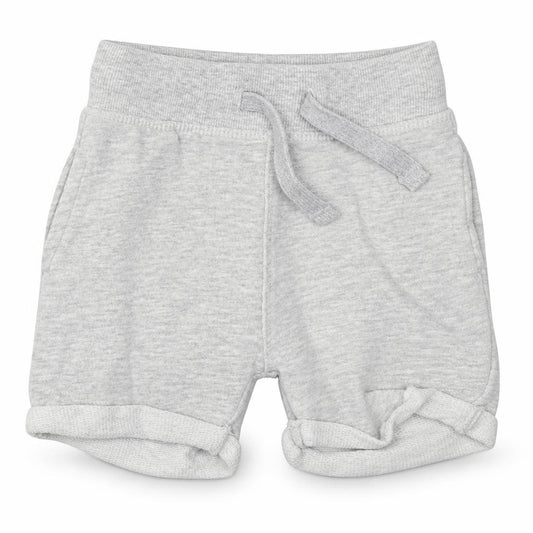 Front view of Mini Club boys’ grey cotton shorts outfit/set, size 9-12, months tie