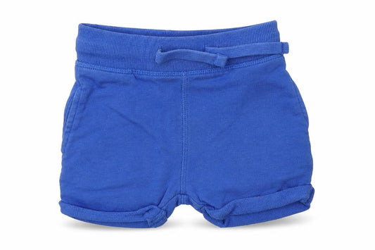 Front view of Mini Club boys’ blue cotton shorts outfit/set, size 9-12, months tie