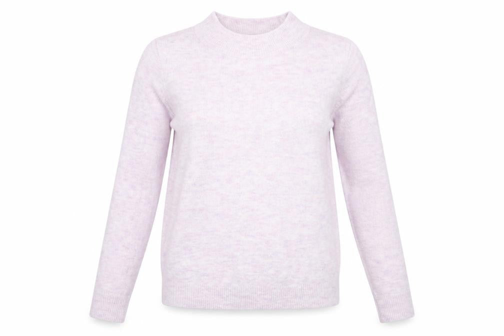 Front view of H&M women’s purple high neck acrylic jumper, size S