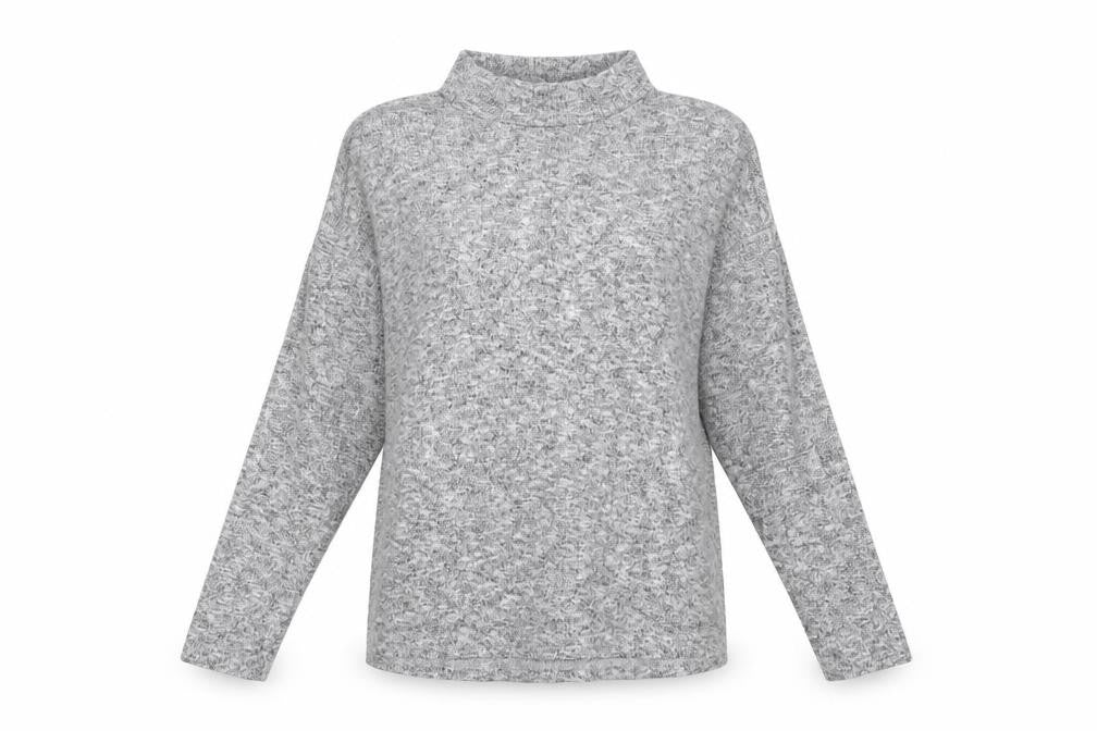 Front view of H&M women’s grey high neck polyester jumper, size XS