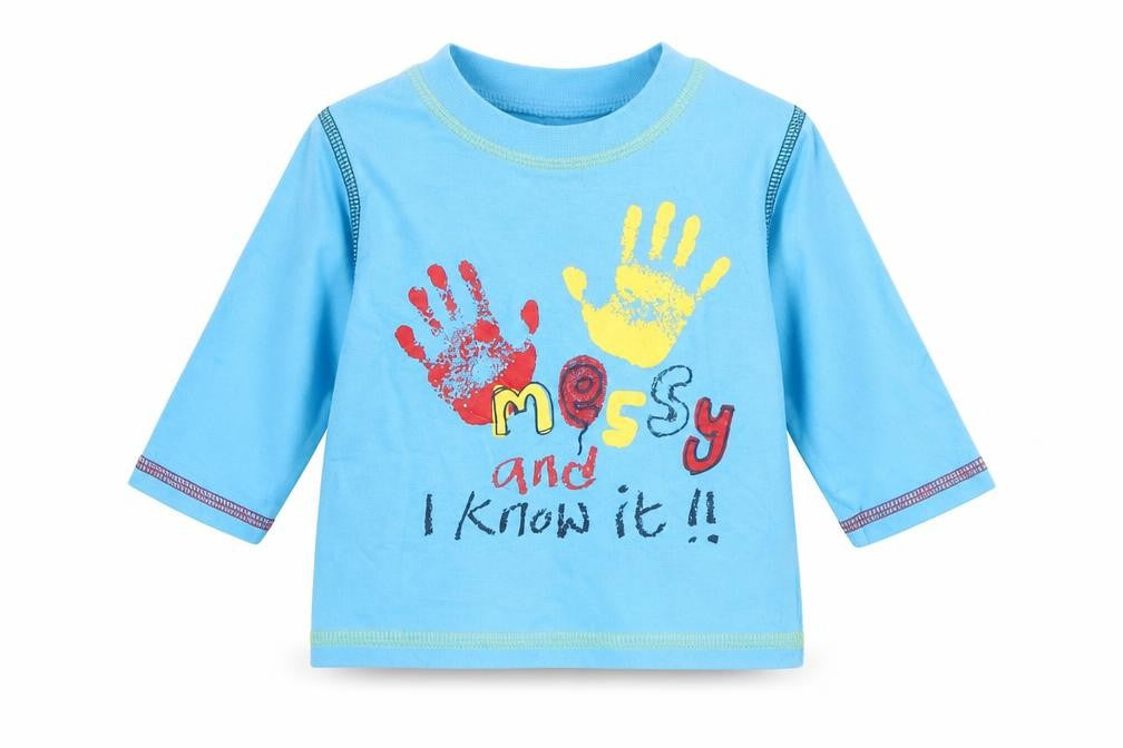 Front view of George Baby Blue 100% Cotton Basic Casual, size 3-6, Months Round Neck