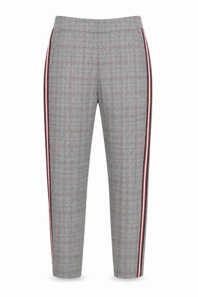 Front view of Primark women’s grey check polyester dress pants trousers, size UK 8, 25-inch leg regular