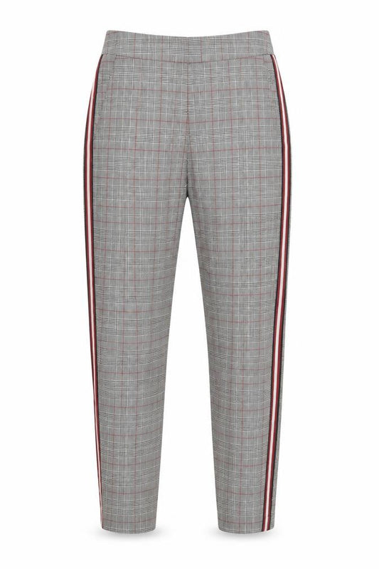 Front view of Primark women’s grey check polyester dress pants trousers, size UK 8, 25-inch leg regular