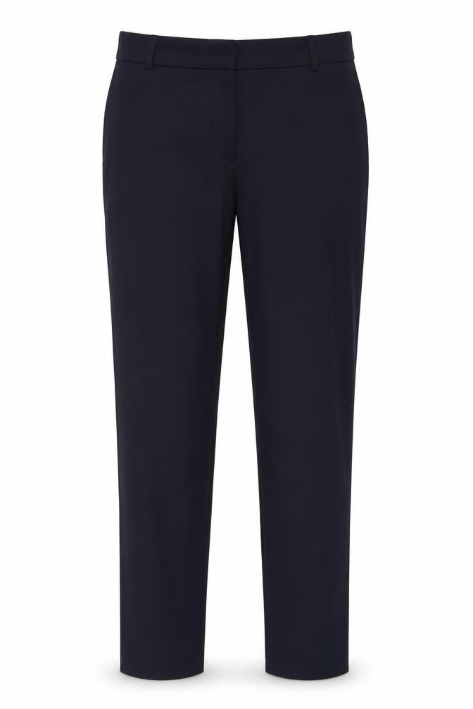 Front view of H&M women’s blue polyester dress pants trousers, size UK 10, 29-inch leg regular