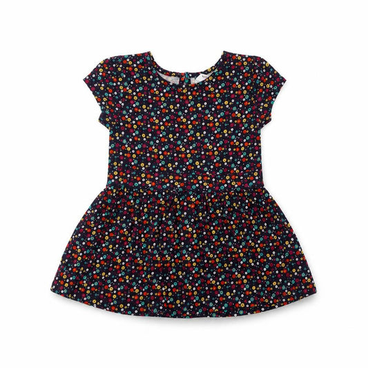 Front view of George girls’ blue floral cotton a-line, size 2-3, years crew neck