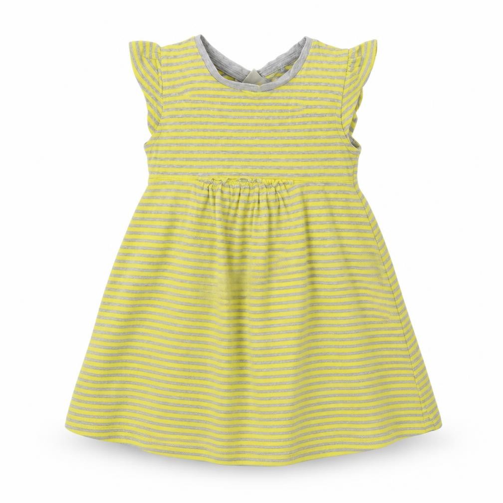 NEXT Girls Yellow Striped Cotton A-Line  Size 2-3 Years  Crew Neck