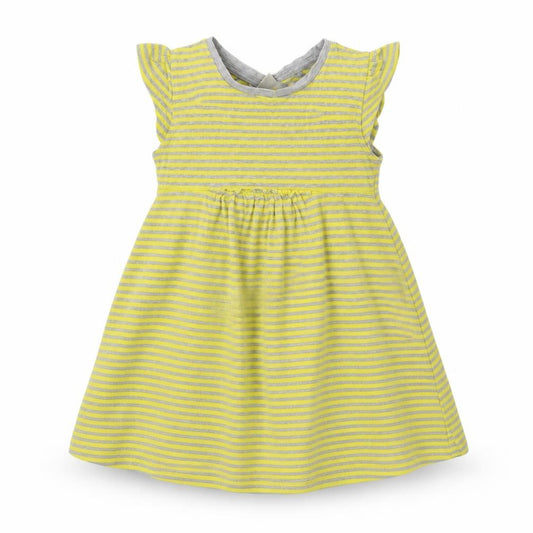 Front view of Next girls’ yellow striped cotton a-line, size 2-3, years crew neck