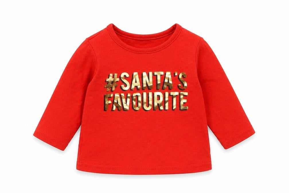 George Boys Red  Cotton Basic T-Shirt Size 3-6 Months Round Neck  - Christmas