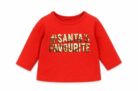 Front view of George boys’ red cotton basic t-shirt, size 3-6, months round neck - christmas