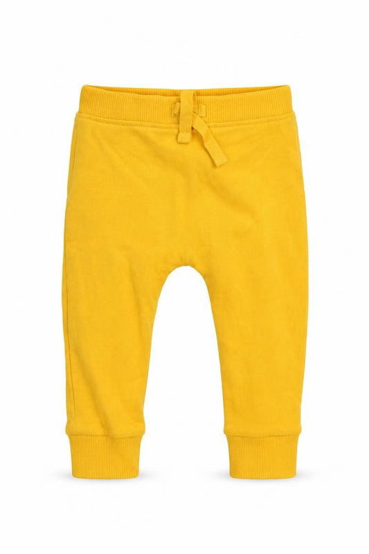 Front view of George girls’ yellow cotton sweatpants, size 6-9, months