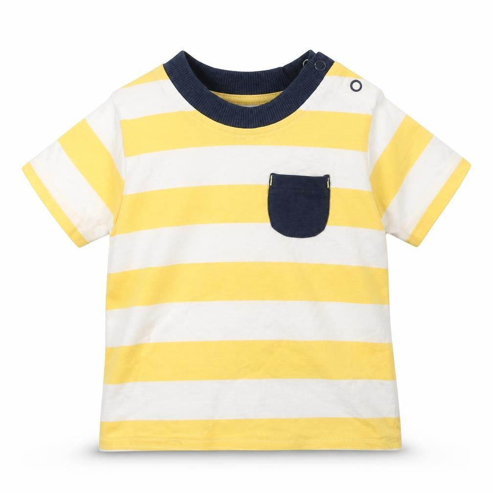 Front view of George boys’ multicoloured striped cotton basic t-shirt, size 3-6, months round neck