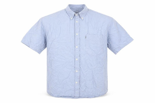 Front view of Lee Cooper men’s blue cotton button-up, size 15, collared button