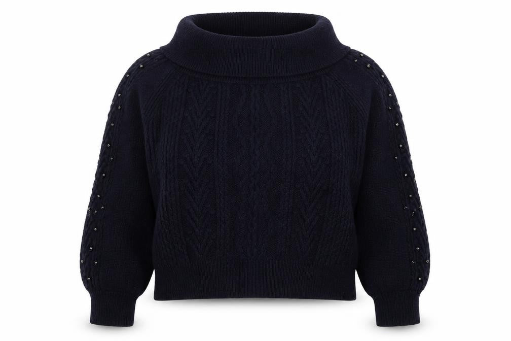 Front view of Next women’s blue roll neck nylon jumper, size S