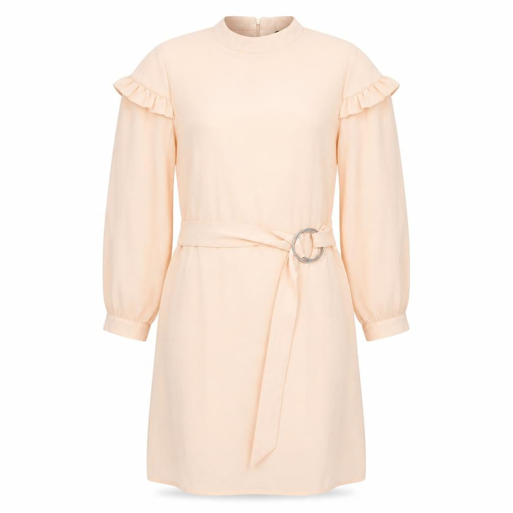 Front view of JEUVRE women’s orange polyester shift, size UK 8, round neck