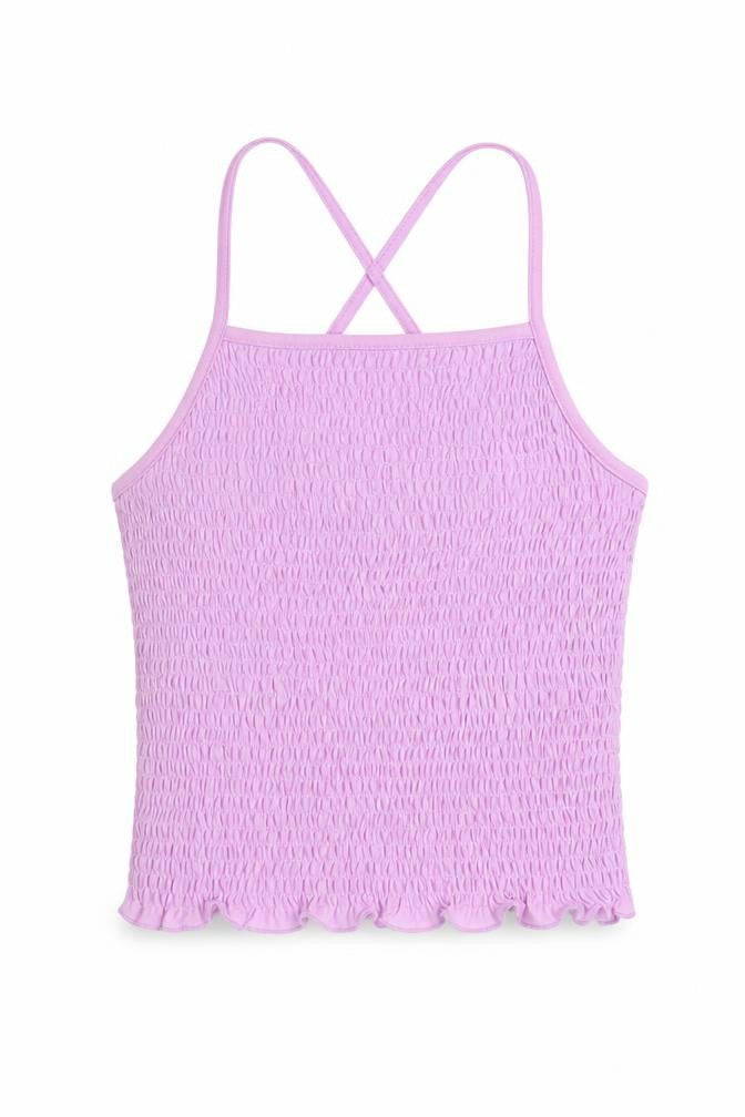 Front view of Candy girls’ purple polyester basic t-shirt, size 10, years square neck