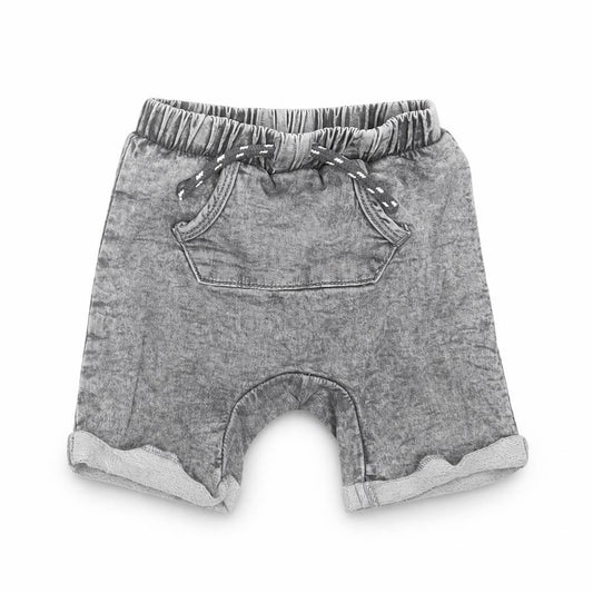 Front view of Tu Baby Grey Cotton Trousers, size 9-12, Months Drawstring - shorts