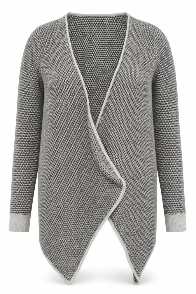 M&Co Womens Grey V-Neck Geometric Viscose Cardigan Jumper Size 14