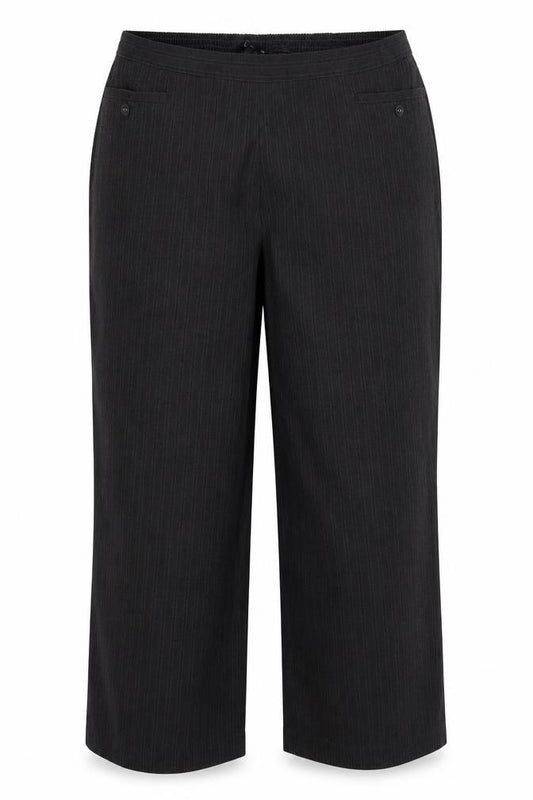 Front view of Bonmarché women’s grey polyester trousers, size UK 22, 28-inch leg regular