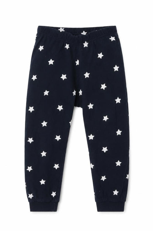 Front view of H&M girls’ blue geometric cotton cami pyjama pants, size 2, years - star print
