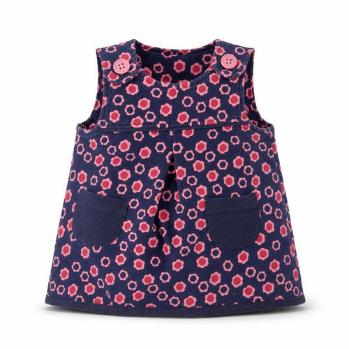 Blue Zoo Girls Blue Floral Cotton Pinafore/Dungaree Dress  Size Newborn  Round Neck Pullover