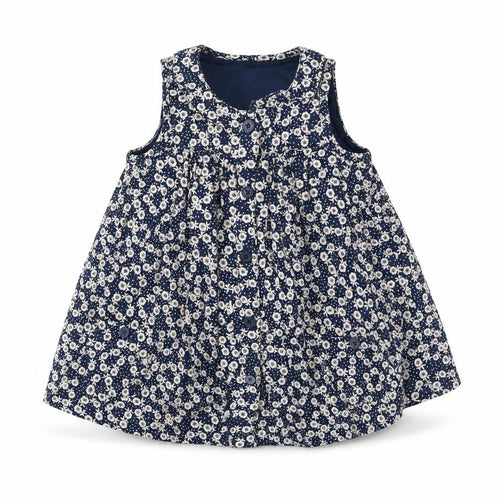 Debenhams Girls Blue Floral Cotton Shirt Dress  Size 6-9 Months  Round Neck Button - smock