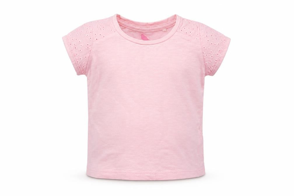 Front view of Next girls’ pink cotton basic t-shirt, size 3-6, months round neck pullover