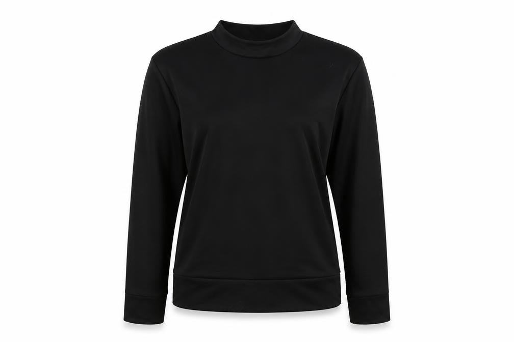 Front view of Kaaya women’s black polyester pullover sweatshirt, size M