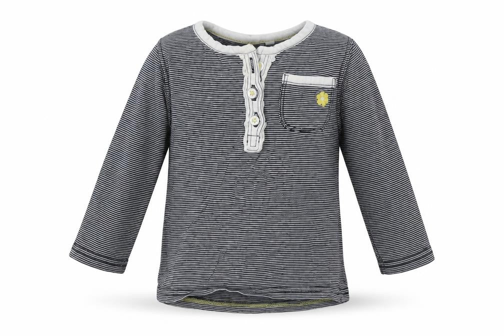 Front view of Next Baby Blue Striped Cotton Basic Blouse, size 9-12, Months Henley Button
