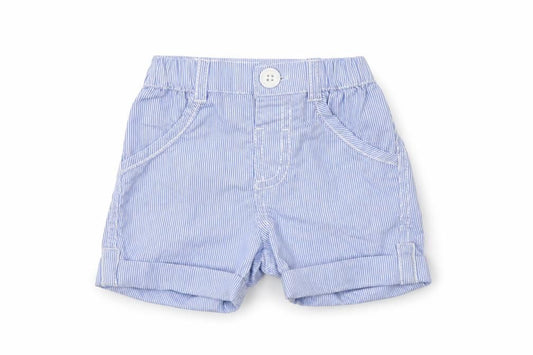 Front view of George Baby Blue Striped Cotton Jogger Trousers, size 0-3, Months Button
