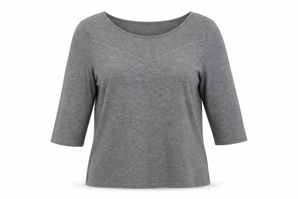 Front view of Ellen Tracy women’s grey round neck polyester jumper, size XL