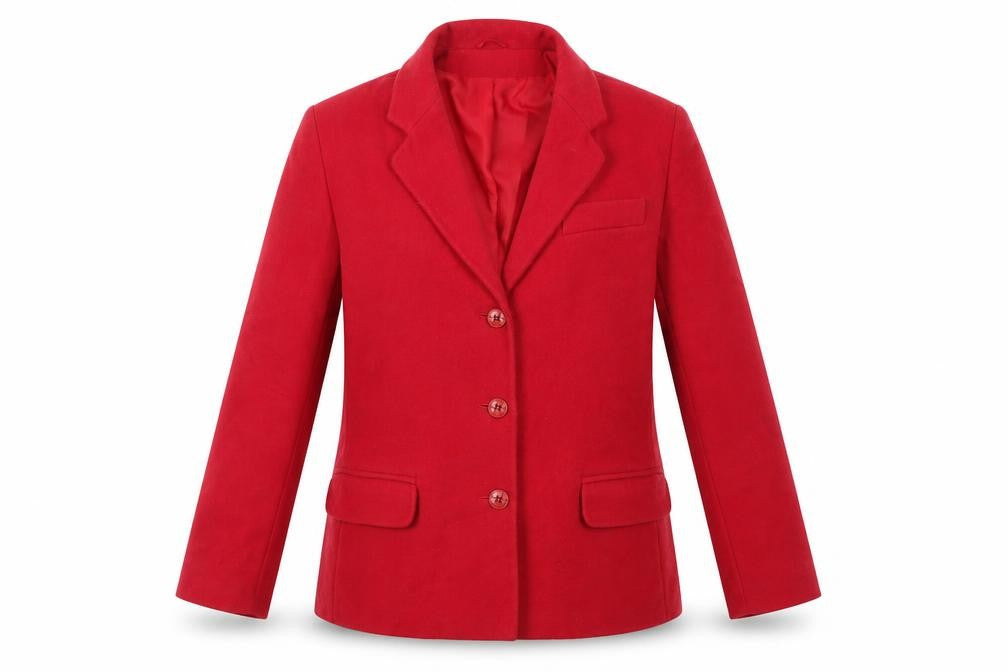 Front view of Classics women’s red overcoat coat, size UK 12
