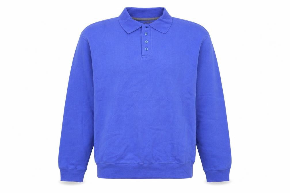 Front view of Preworn men’s blue collared cotton jumper, size S