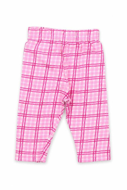 Front view of Next girls’ pink plaid pyjama pants, size 3-6, months