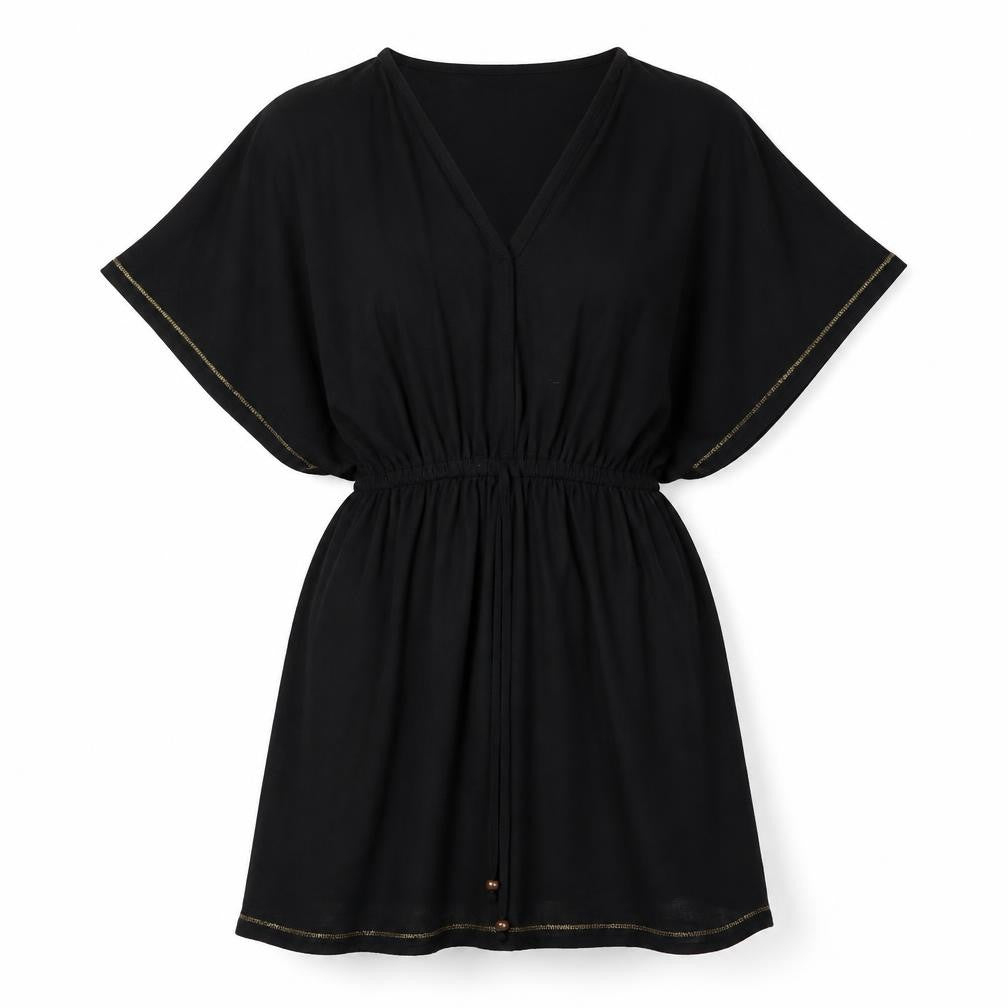 Front view of Papaya women’s black polyester fit & flare, size S, v-neck