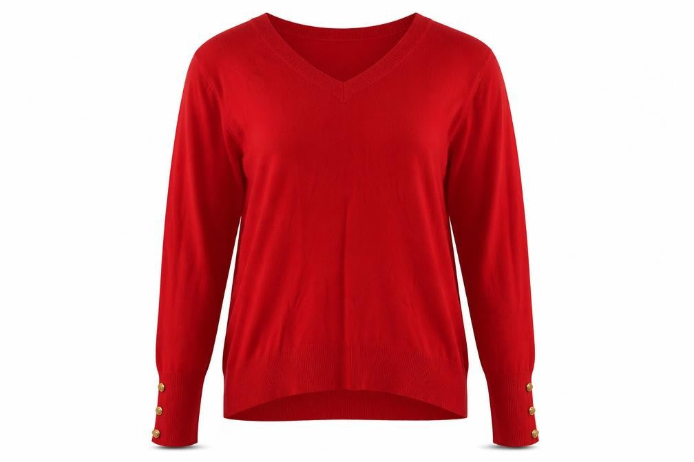 Front view of Primark women’s red acrylic pullover sweatshirt, size M, pullover