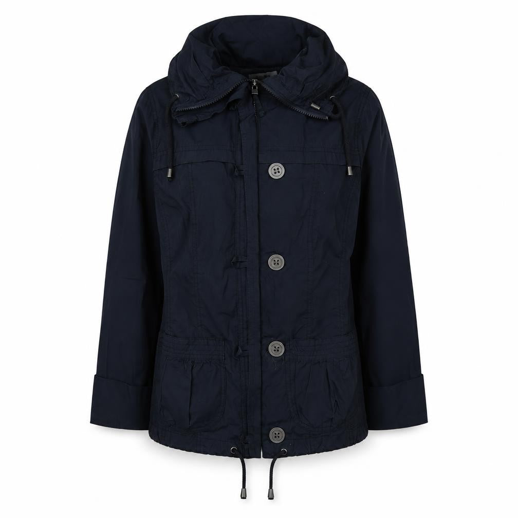 Front view of Debenhams women’s blue jacket, size UK 12, zip