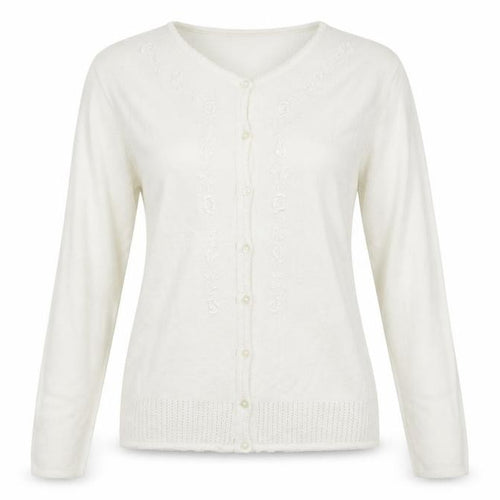 Cordelia St Womens White Crew Neck Floral Acrylic Cardigan Jumper Size 14