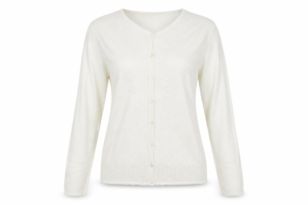Cordelia St Womens White Crew Neck Floral Acrylic Cardigan Jumper Size 14