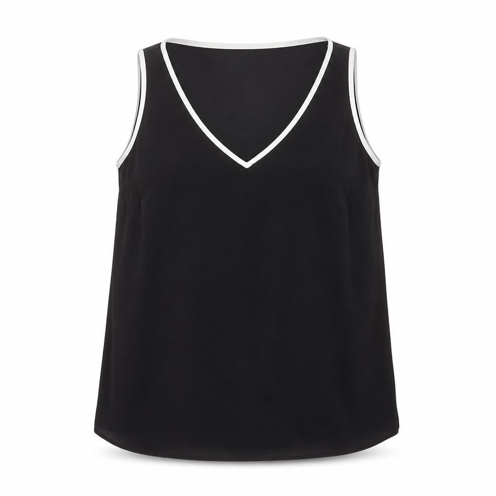Front view of Marks & Spencer women’s black polyester basic blouse, size UK 14, v-neck