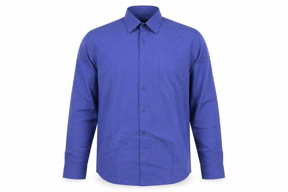 Front view of John Miller men’s blue cotton button-up, size 41, collared