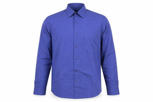 Front view of John Miller men’s blue cotton button-up, size 41, collared