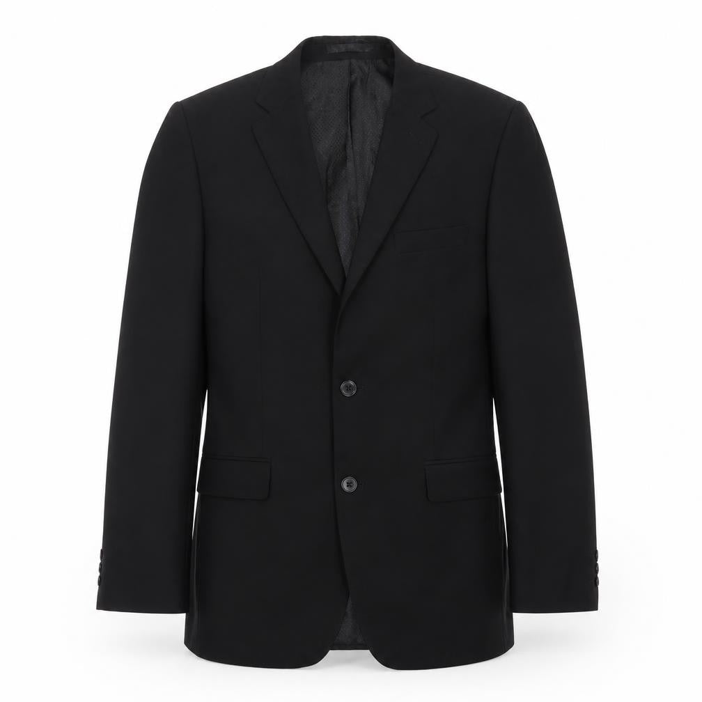 Front view of Karl Jackson men’s black polyester jacket suit jacket, size 40