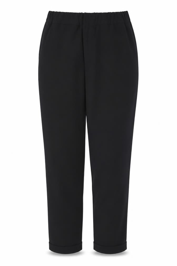 Front view of Limelight women’s black polyester trousers, size S, 26-inch leg regular