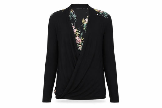 Front view of Papaya women’s multicoloured v-neck floral viscose cardigan jumper, size UK 12