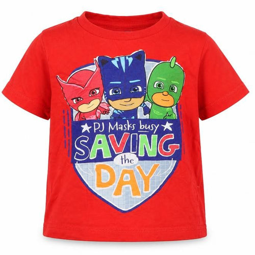 George Boys Red  Cotton Basic T-Shirt Size 18-24 Months Round Neck  - PJ Masks