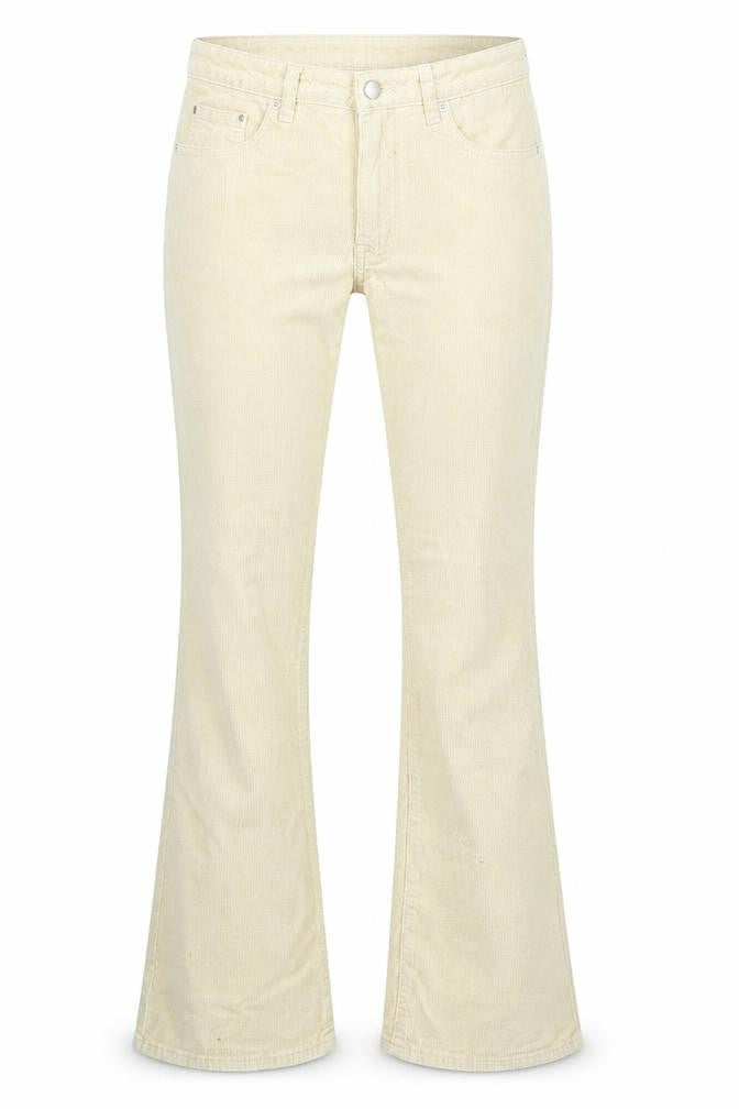 Front view of SHEIN women’s beige cotton bootcut jeans, size L, 29-inch leg regular zip