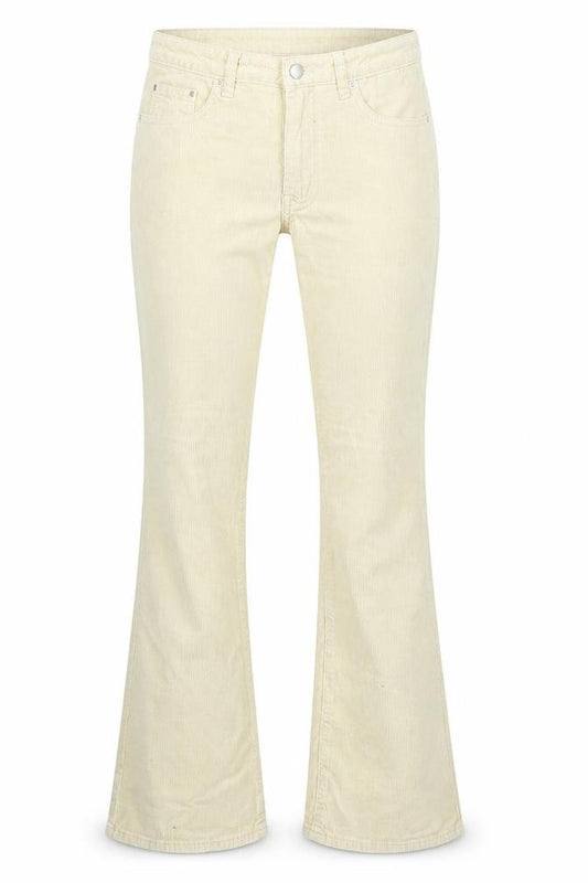 Front view of SHEIN women’s beige cotton bootcut jeans, size L, 29-inch leg regular zip